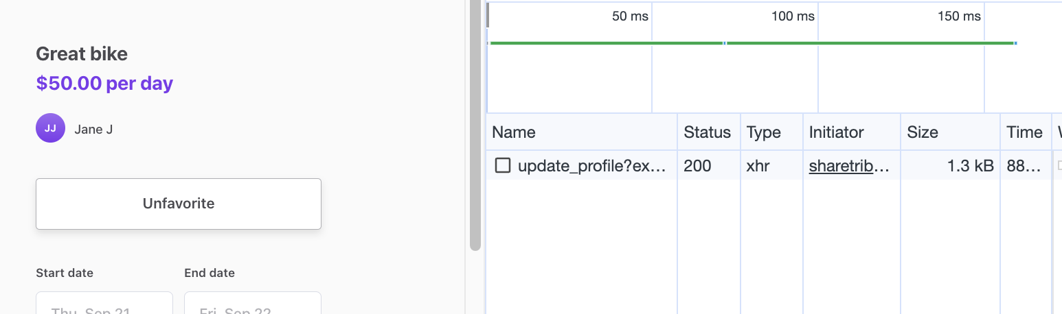 Network call to update profile on favorite button click
